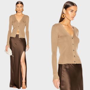 NILI LOTAN Ludlow Silk Cardigan Tan Button Lightweight Knit Women's XS